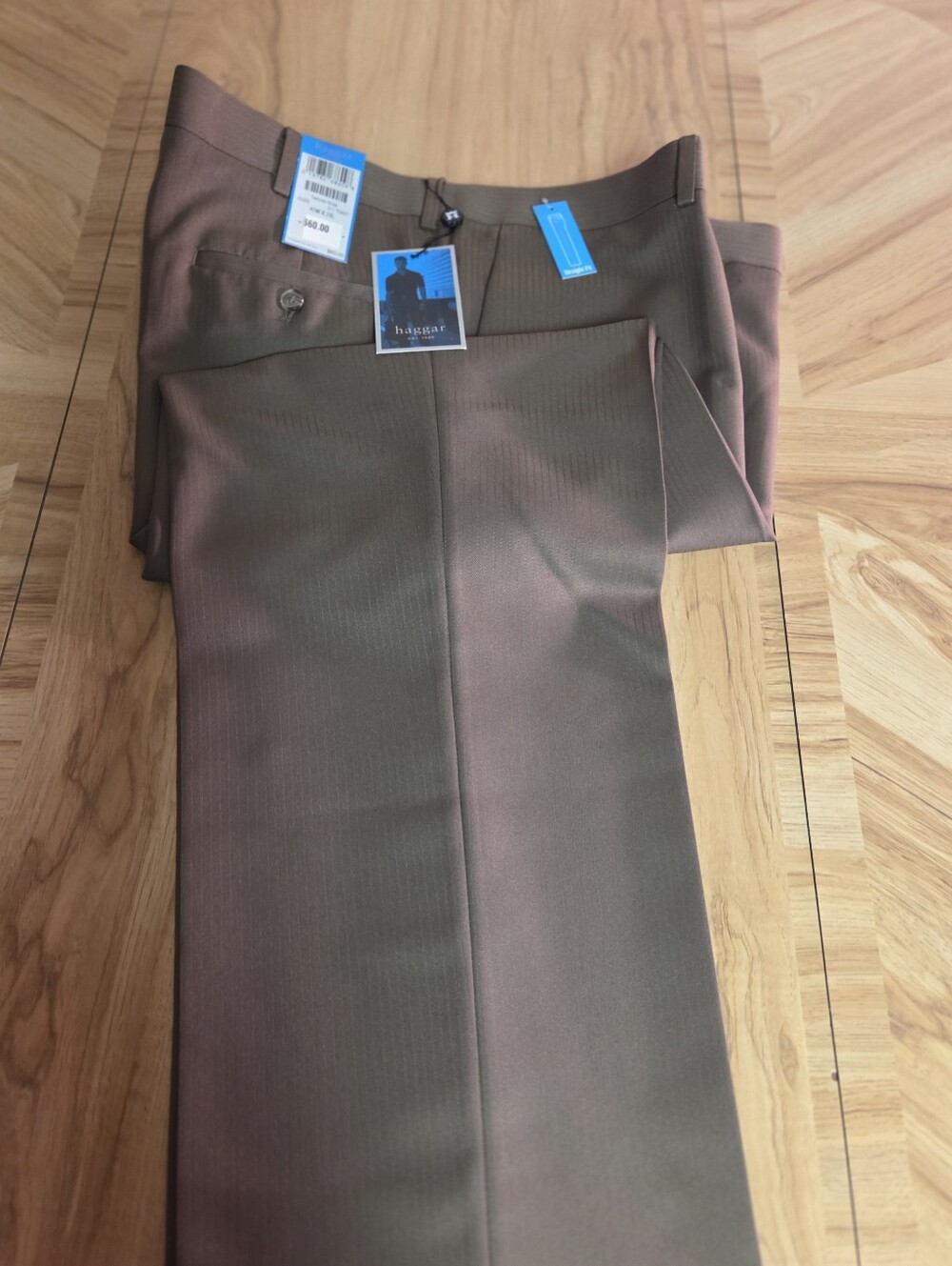 Haggar Men's Flat-Front Dress Pants in Olive Brown/Pin Stripe